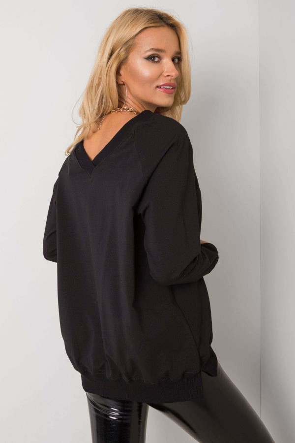 Bluza damska w kolorze czarnym oversize basic dekolt plecy v-neck elena 4