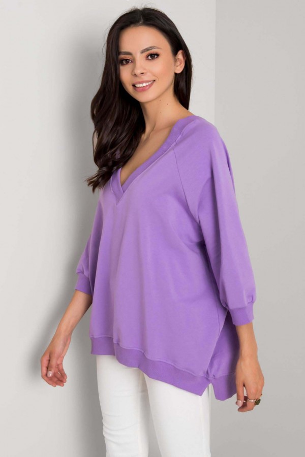 Bluza damska w kolorze fioletowym oversize basic rękaw 3/4 dekolt v-neck Marcela 4
