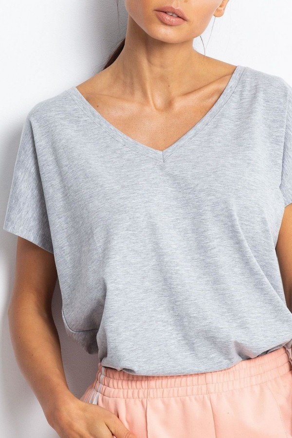 Bluzka damska w kolorze szarym t-shirt basic dekolt w serek v-neck luna