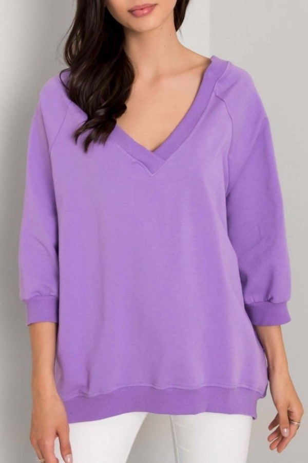 Bluza damska w kolorze fioletowym oversize basic rękaw 3/4 dekolt v-neck Marcela