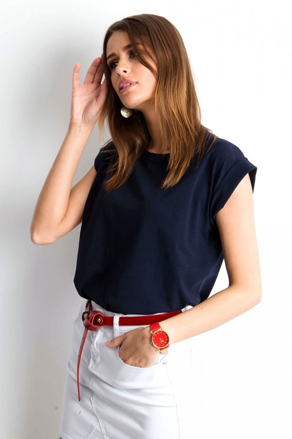 Bluzka damska w kolorze granatowym t-shirt basic podwijany rękaw Mila 2