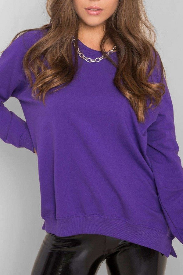 Bluza damska w kolorze fioletowym oversize basic dekolt plecy v-neck elena