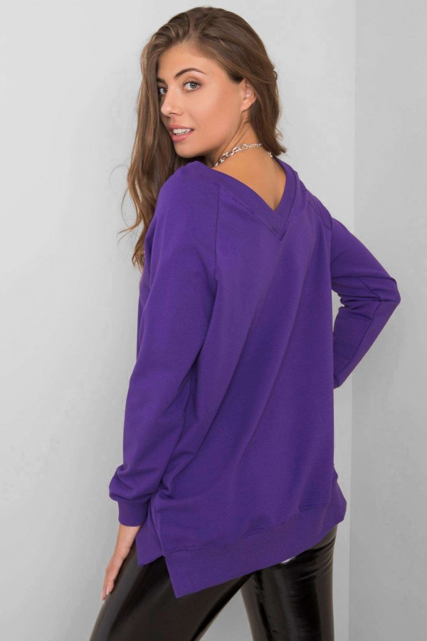 Bluza damska w kolorze fioletowym oversize basic dekolt plecy v-neck elena 1