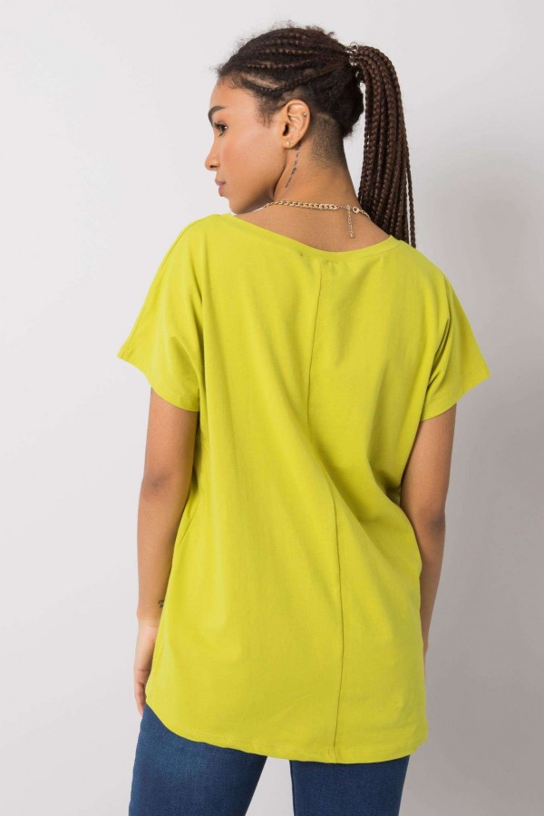 Bluzka damska w kolorze limonkowym t-shirt basic dekolt w serek v-neck luna 2