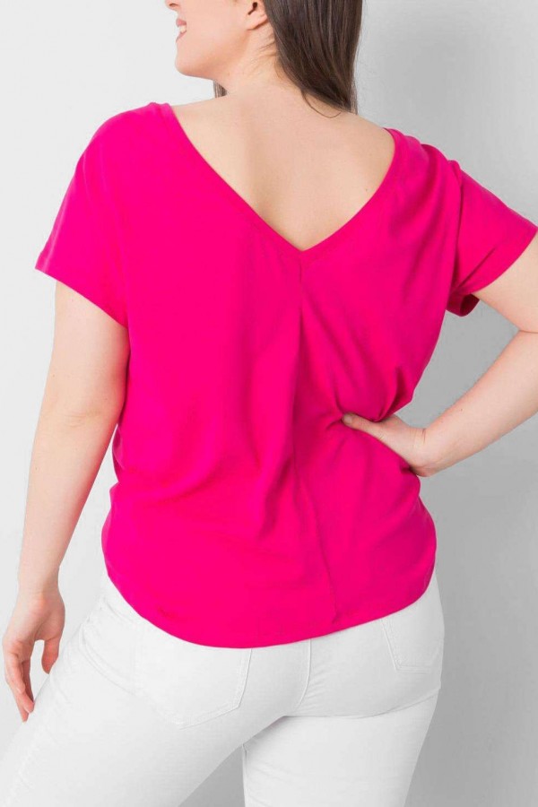 Bluzka damska plus size w kolorze fuksji t-shirt basic dekolt na plecach w serek Basanti