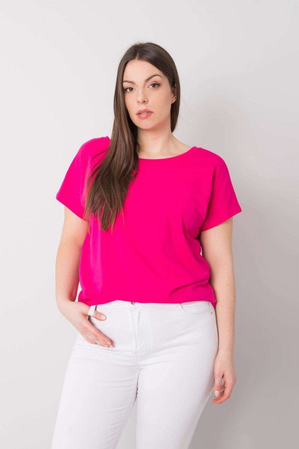 Bluzka damska plus size w kolorze fuksji t-shirt basic dekolt na plecach w serek Basanti 3