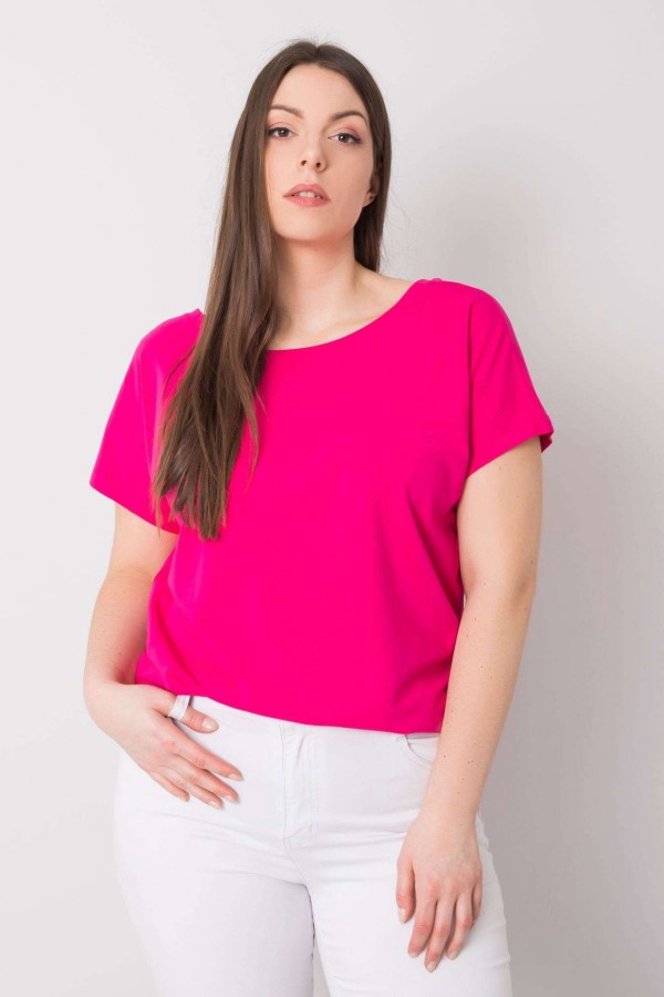 Bluzka damska plus size w kolorze fuksji t-shirt basic dekolt na plecach w serek Basanti 1