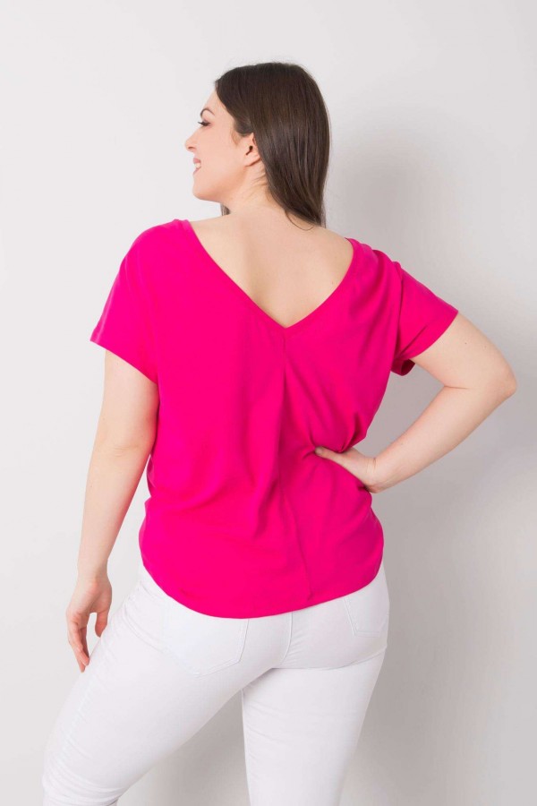 Bluzka damska plus size w kolorze fuksji t-shirt basic dekolt na plecach w serek Basanti 4