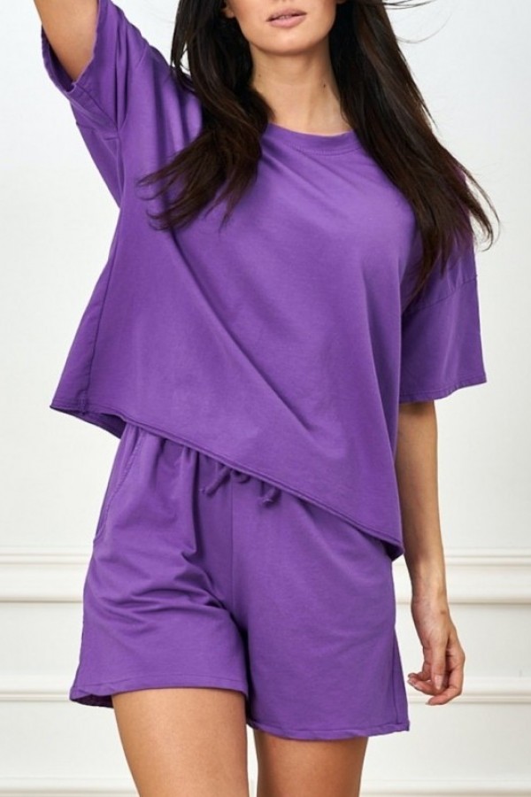 Komplet dresowy bluza + szorty w kolorze fioletowym basic oversize