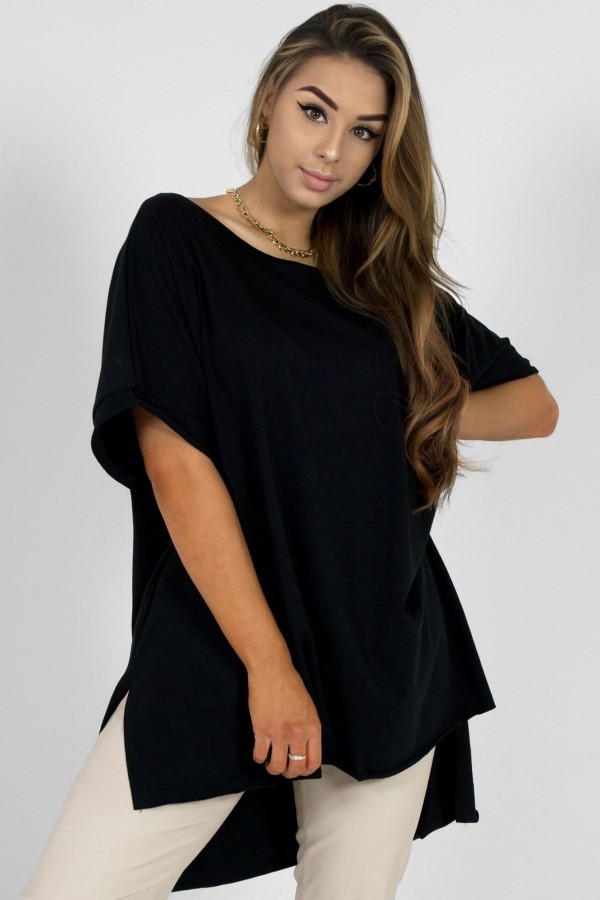Bluzka damska oversize w kolorze czarnym dłuższy tył gładka Marsha 5