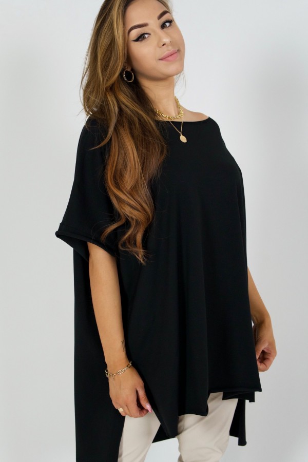 Bluzka damska oversize w kolorze czarnym dłuższy tył gładka Marsha 2
