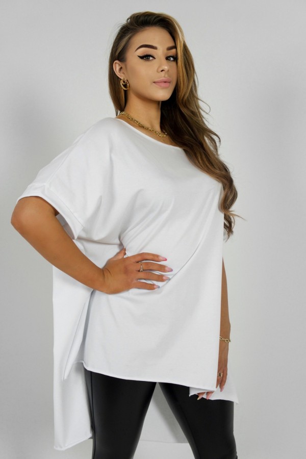 Bluzka damska oversize w kolorze białym dłuższy tył gładka Marsha 2