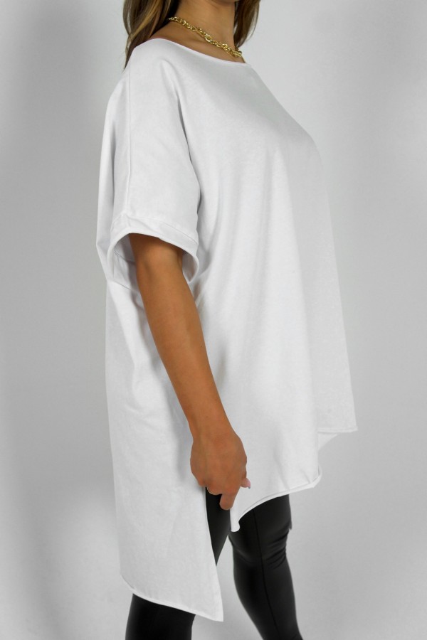 Bluzka damska oversize w kolorze białym dłuższy tył gładka Marsha 6