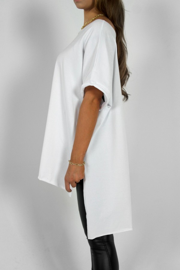 Bluzka damska oversize w kolorze białym dłuższy tył gładka Marsha 4