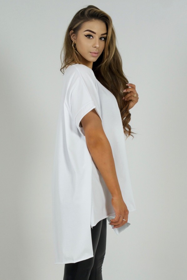 Bluzka damska oversize w kolorze białym dłuższy tył gładka Marsha 5