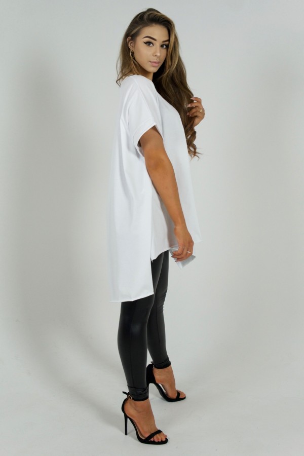 Bluzka damska oversize w kolorze białym dłuższy tył gładka Marsha 3