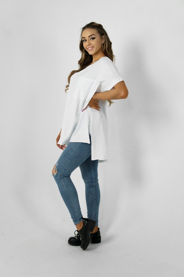 Bluzka oversize w kolorze białym dłuższy tył kieszeń Tanisha 4