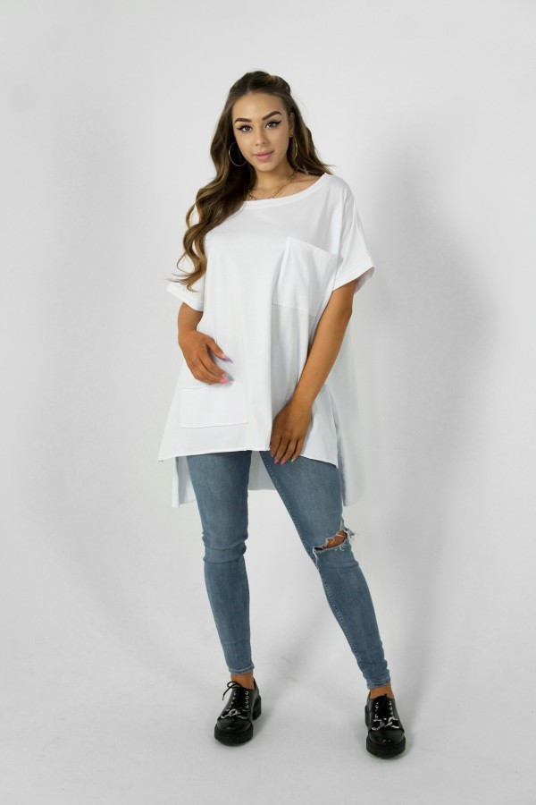 Bluzka oversize w kolorze białym dłuższy tył kieszeń Tanisha 2
