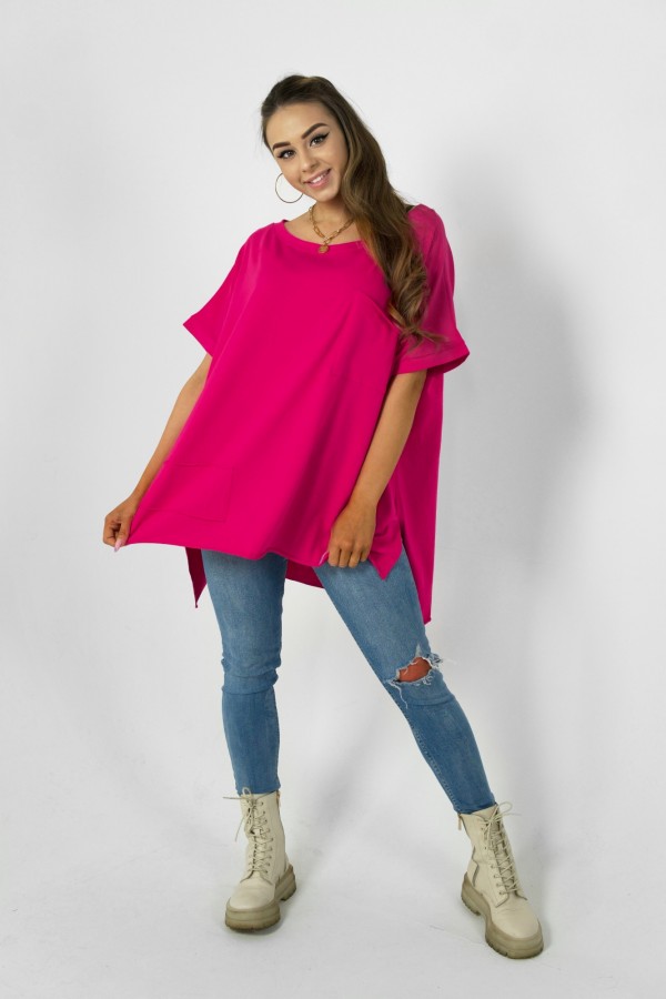 Bluzka oversize w kolorze fuksji dłuższy tył kieszeń Tanisha 2