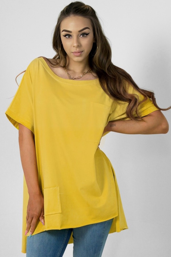 Tunika damska bluzka oversize w kolorze żółtym dłuższy tył kieszeń Tanisha