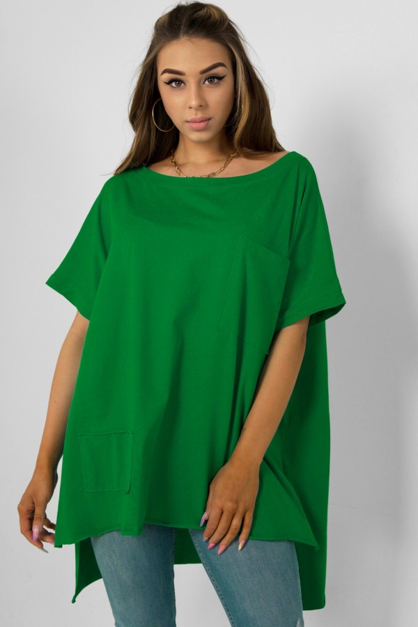 Tunika damska bluzka oversize w kolorze zielonym dłuższy tył kieszeń Tanisha