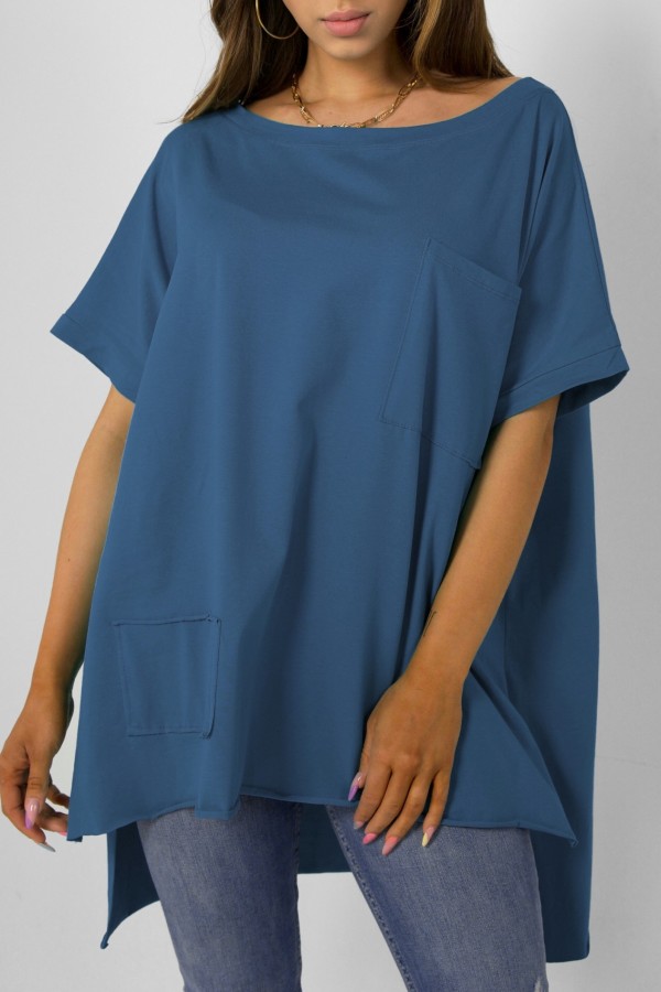 Bluzka oversize w kolorze denim dłuższy tył kieszeń Tanisha 2