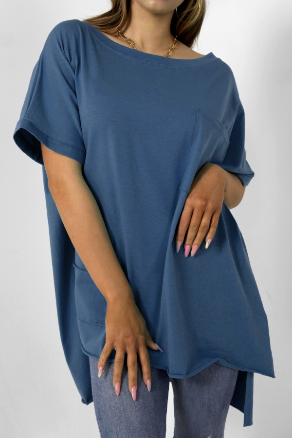 Bluzka oversize w kolorze denim dłuższy tył kieszeń Tanisha 3