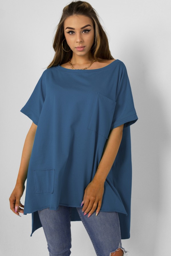 Bluzka oversize w kolorze denim dłuższy tył kieszeń Tanisha 1