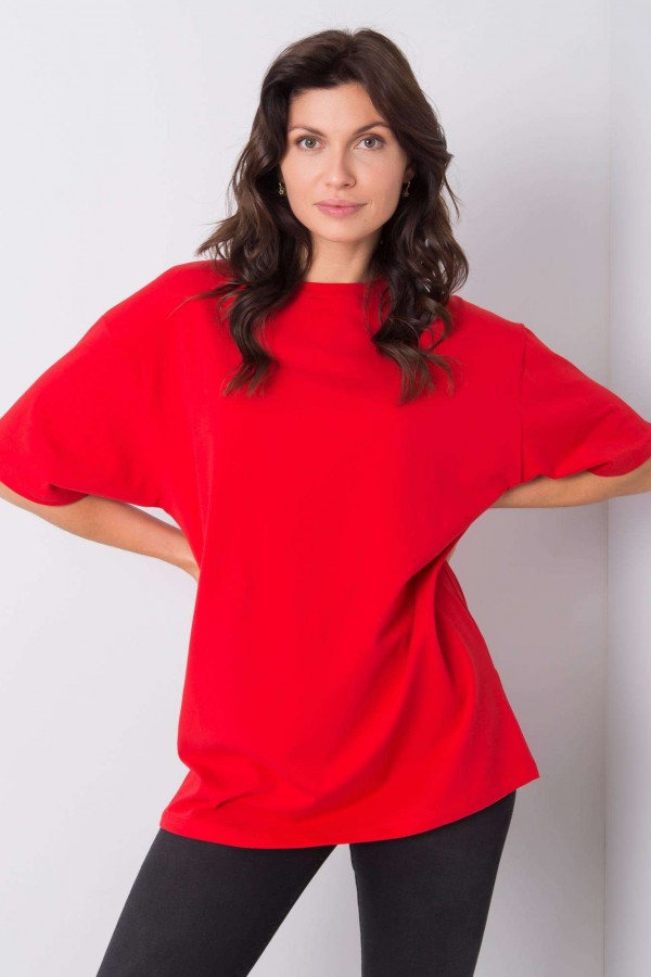 Bluzka damska w kolorze czerwonym luźny t-shirt basic sana 1