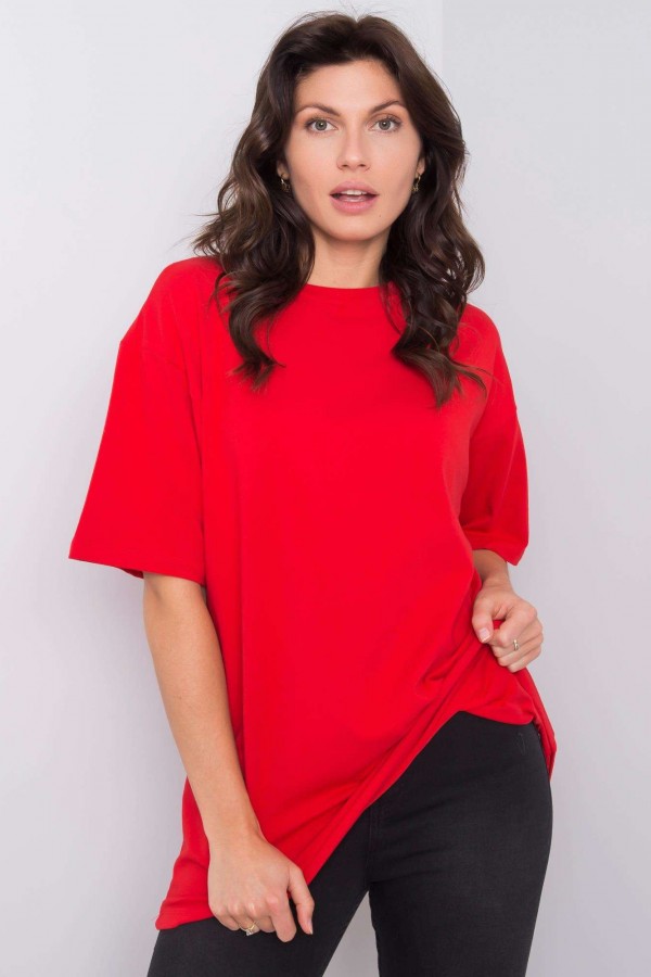 Bluzka damska w kolorze czerwonym luźny t-shirt basic sana 2