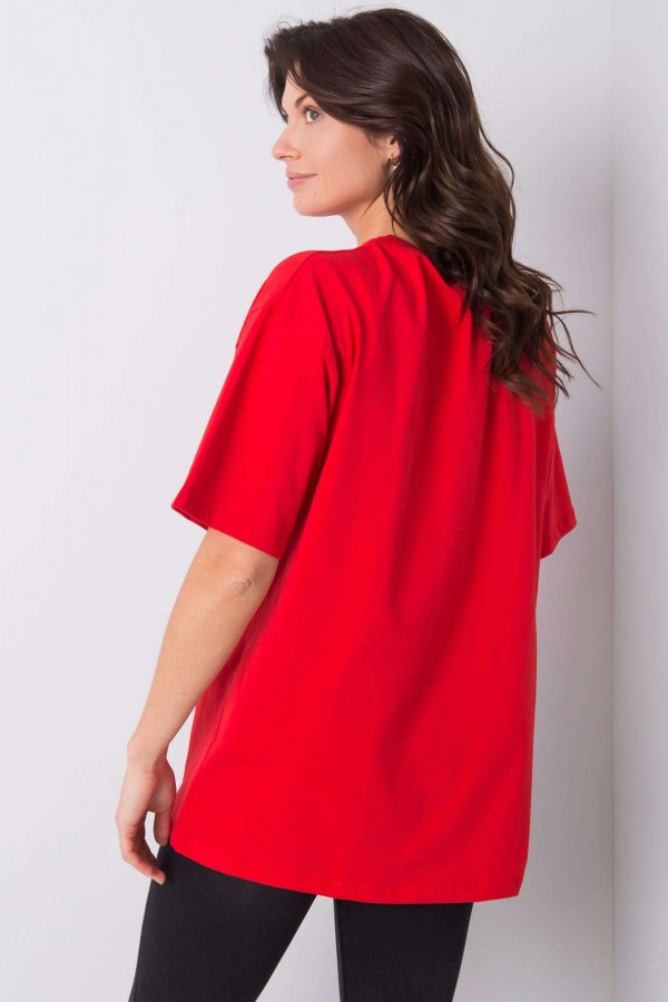 Bluzka damska w kolorze czerwonym luźny t-shirt basic sana 3