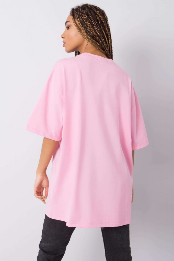 Bluzka damska w kolorze różowym luźny t-shirt basic sana 2