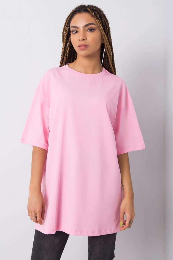 Bluzka damska w kolorze różowym luźny t-shirt basic sana 4