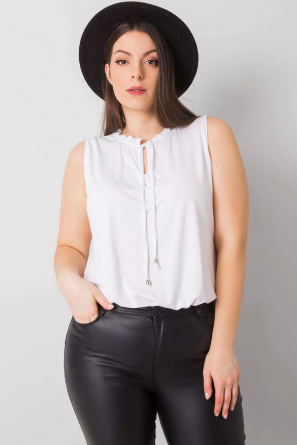 Top bluzka damska plus size z wiskozy w kolorze białym wiązany dekolt Patricia