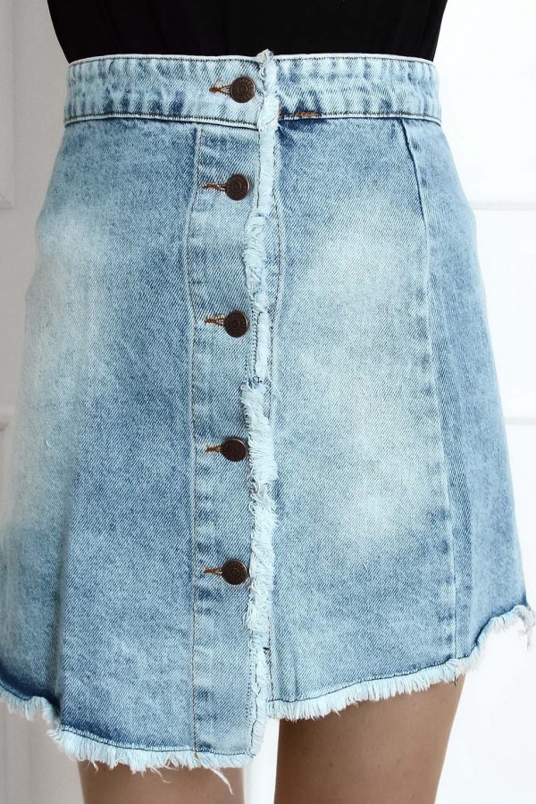 Spódnica jeansowa zapinana na guziki z przodu light denim przetarcia 2
