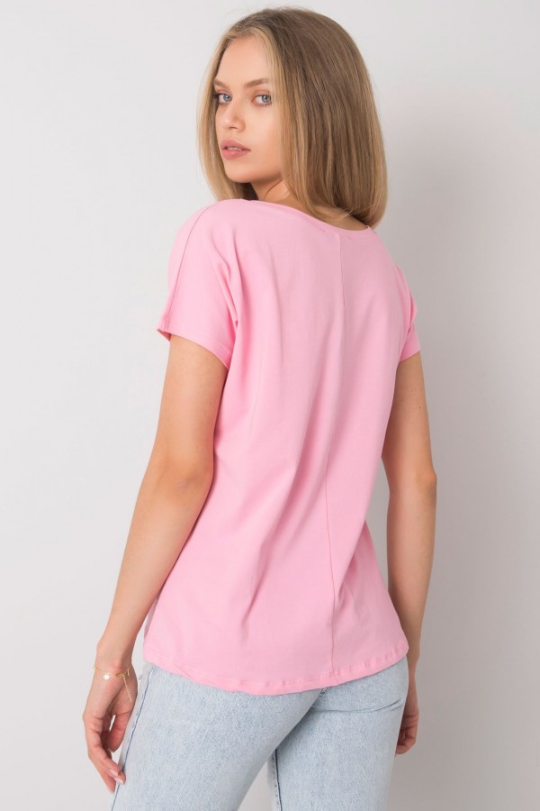 Bluzka damska w kolorze różowym t-shirt basic dekolt w serek v-neck luna 2