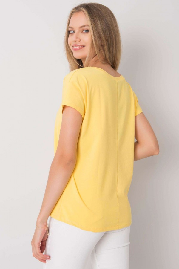 Bluzka damska w kolorze żółtym t-shirt basic dekolt w serek v-neck luna 1
