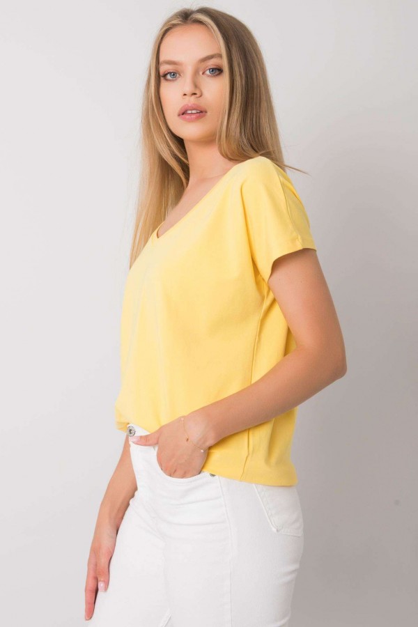 Bluzka damska w kolorze żółtym t-shirt basic dekolt w serek v-neck luna 2