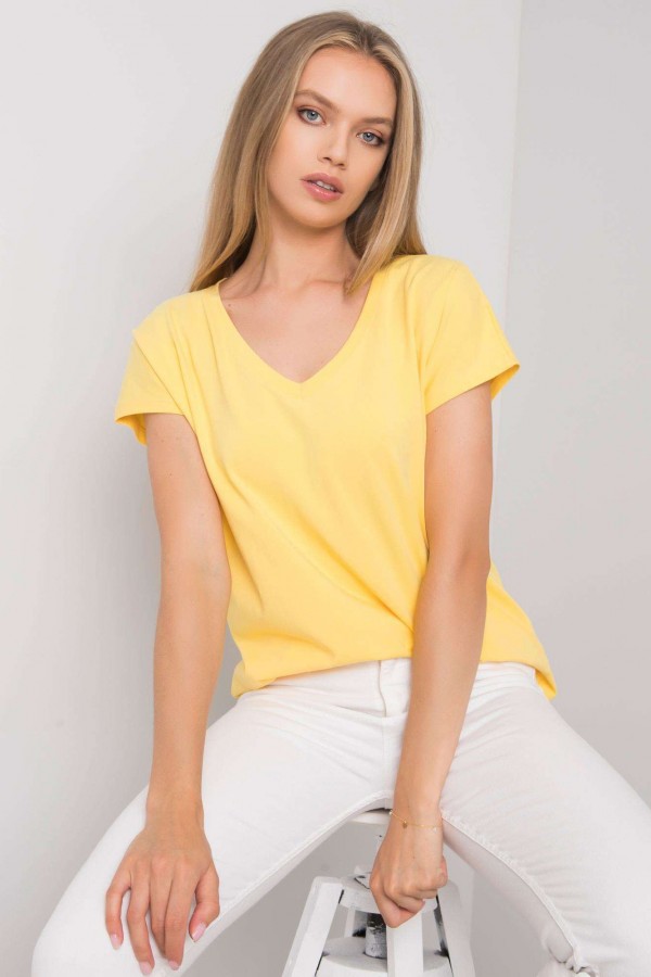 Bluzka damska w kolorze żółtym t-shirt basic dekolt w serek v-neck luna 4