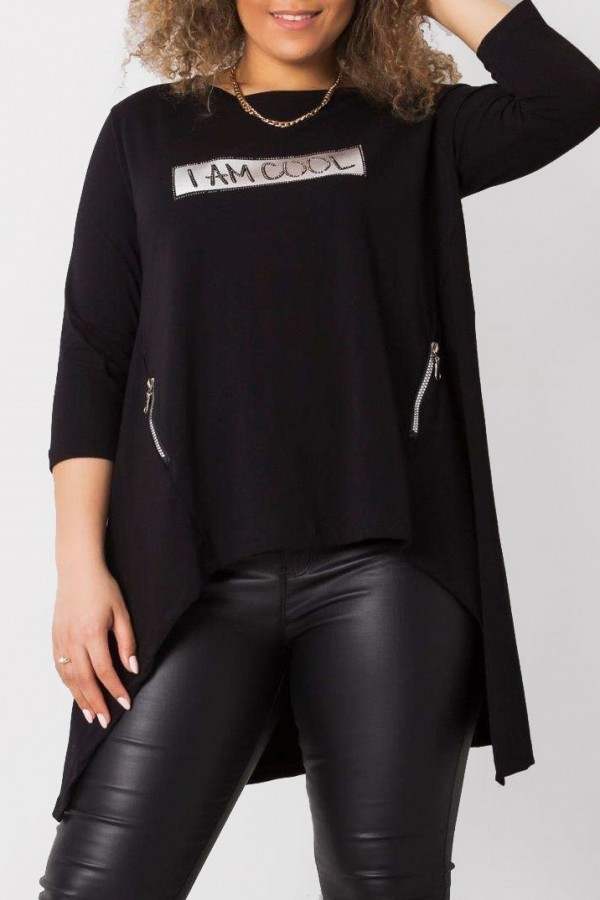 Asymetryczna tunika damska w kolorze czarnym z kieszeniami dłuższy tył cool