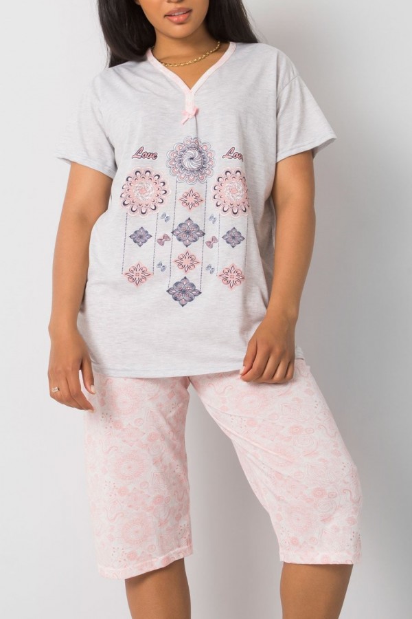 Piżama damska plus size komplet t-shirt + spodenki etniczny wzór
