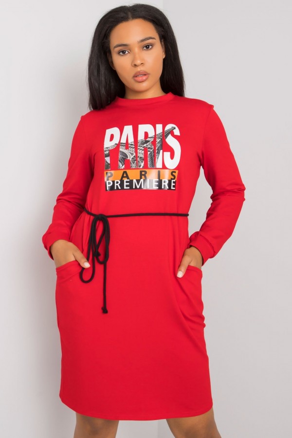 Dresowa sukienka w kolorze czerwonym z kieszeniami Paris 3