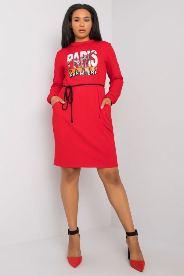 Dresowa sukienka w kolorze czerwonym z kieszeniami Paris 1