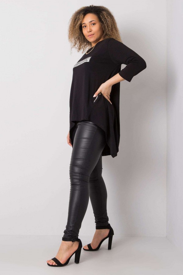 Asymetryczna tunika damska w kolorze czarnym z kieszeniami dłuższy tył cool 2