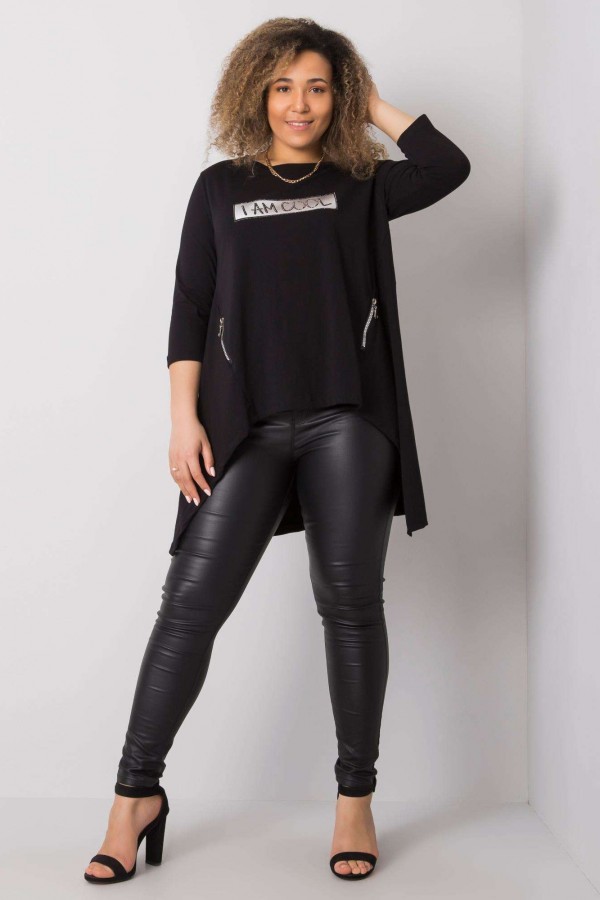 Asymetryczna tunika damska w kolorze czarnym z kieszeniami dłuższy tył cool 4