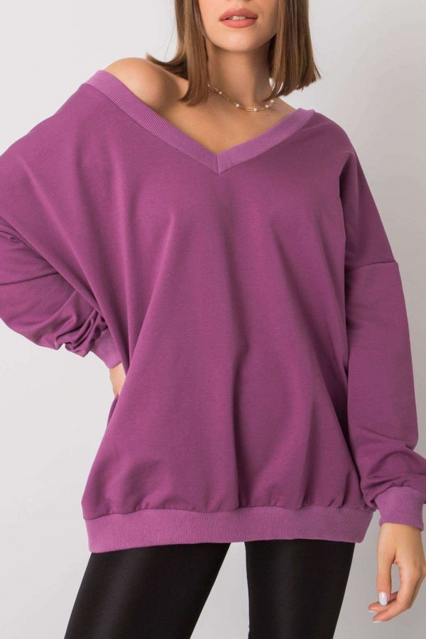 Bluza damska oversize w kolorze jagodowym basic dekolt plecy w serek v-neck Linda