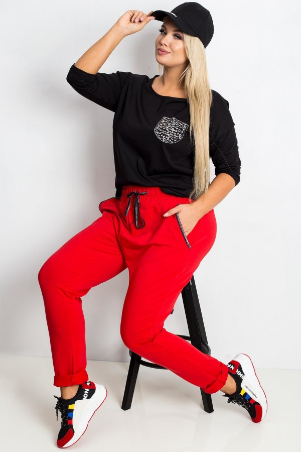 Spodnie dresowe damskie w kolorze czerwonym plus size basic lucky 1