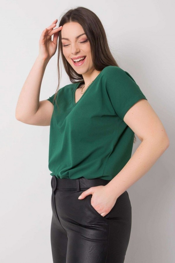 Bluzka damska plus size w kolorze zielonym t-shirt basic dekolt w serek Geet