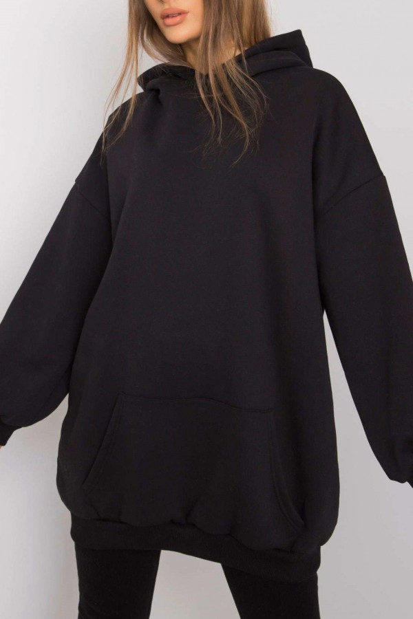 Ciepła milutka bluza tunika plus size z kapturem w kolorze czarnym Avatti