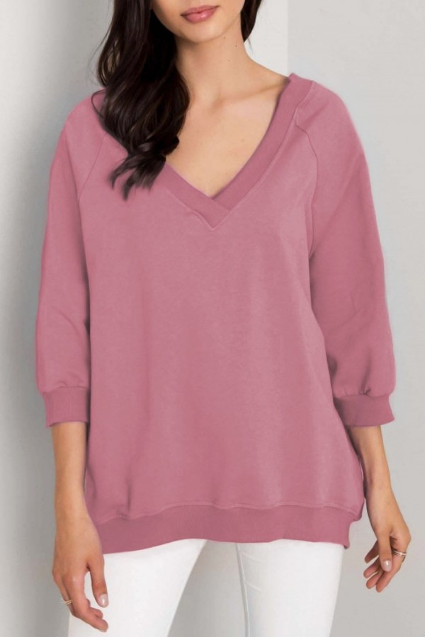 Bluza damska plus size w kolorze brudnego różu oversize basic v-neck Emma